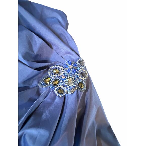NWT David Meister Blue One Shoulder Jeweled Gown - Size 22 - Picture 10 of 16